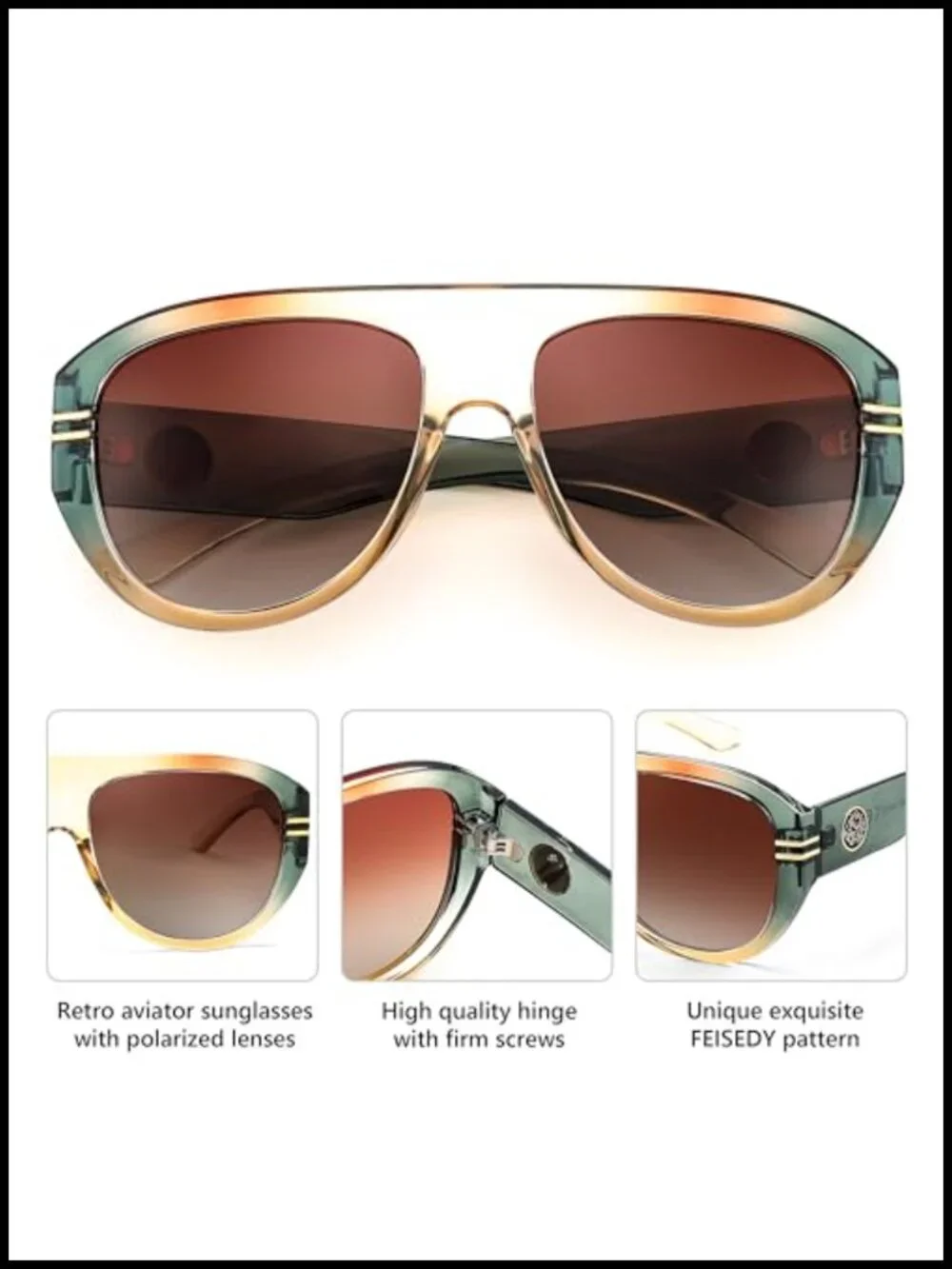 Retro Polarized Aviator Sunglasses with UV400 Protection Plastic Frame Unisex
